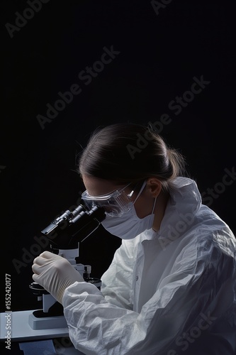 A scientists in a laboratory with a microscope. Scientist Using Stereoscope Female biologist researcher