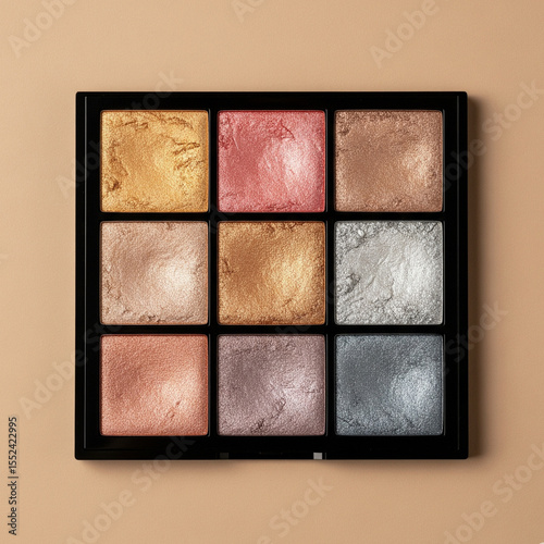 Shimmer Eyeshadow Palette on Beige Background