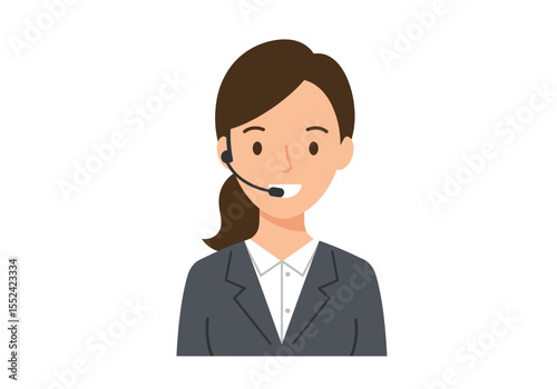 Cartoon Woman with Headset Smiling Customer Service Representative Illustration.