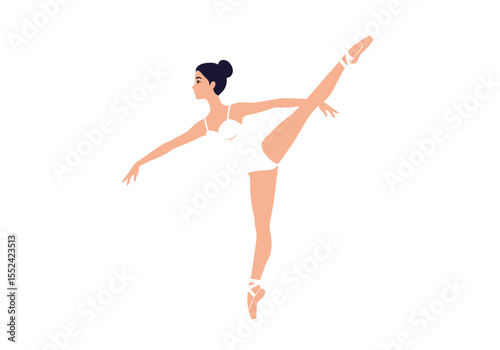 Elegant Ballerina in White Leotard Performing Arabesque Pose with Grace and Precision.