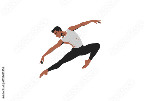 Elegant Male Dancer in Mid-Air Leap with Graceful Arm Extension