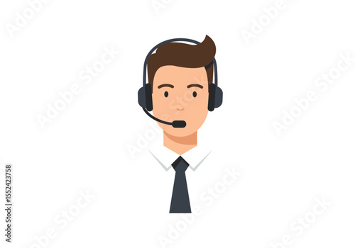 Flat Vector Illustration of a Man with Headset Shirt and Tie.