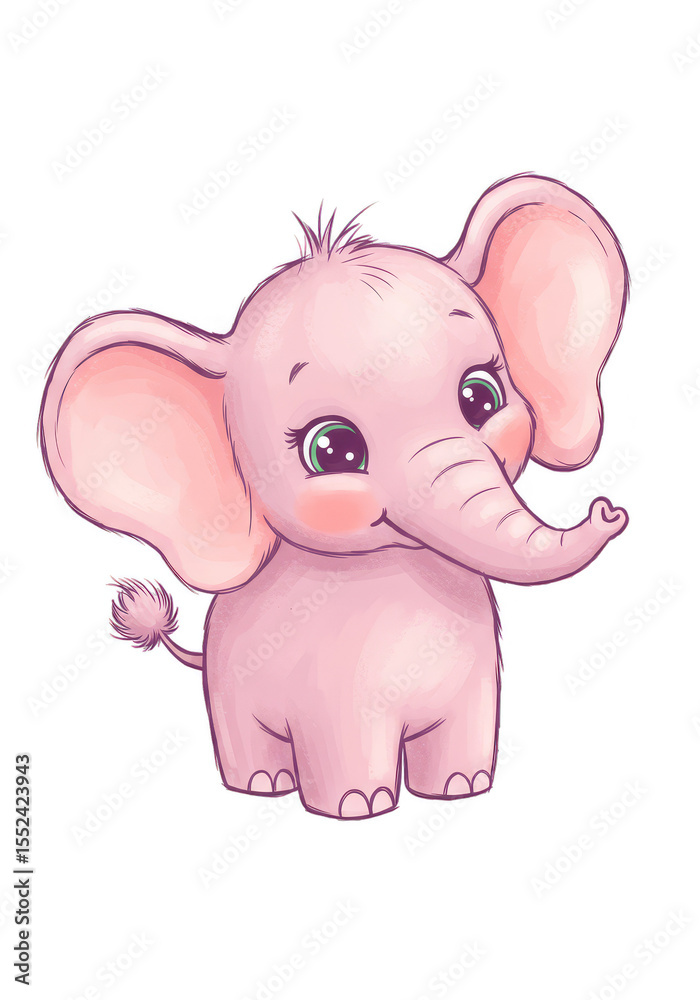 Fototapeta premium Illustration of a Cute Pink Baby Elephant with Transparent Background