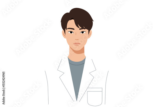 Young Asian Doctor Illustration with White Coat and Gray TShirt.