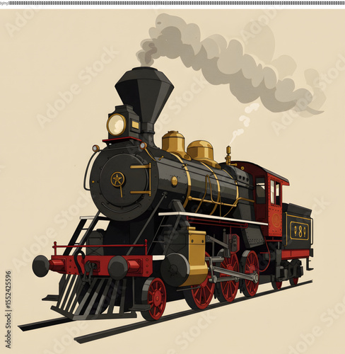 Vintage Steam Locomotive Illustration Retro Train Artwork