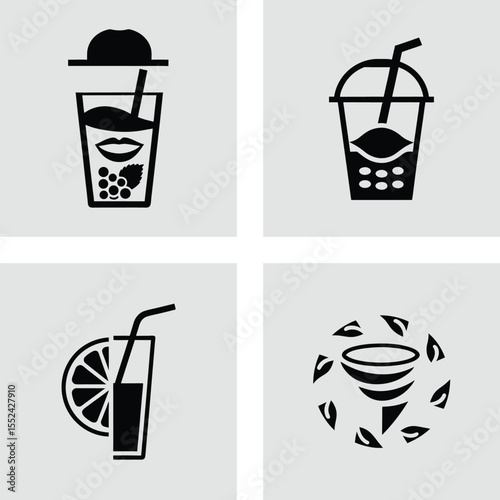 Refreshing Beverage Icons Juices, Smoothies, and Drinks