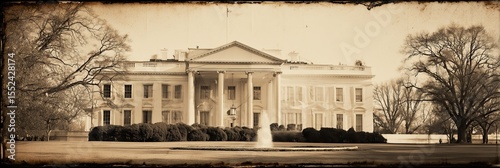 old worn vintage sepia toned polaroid photo of White House landmark, texture background