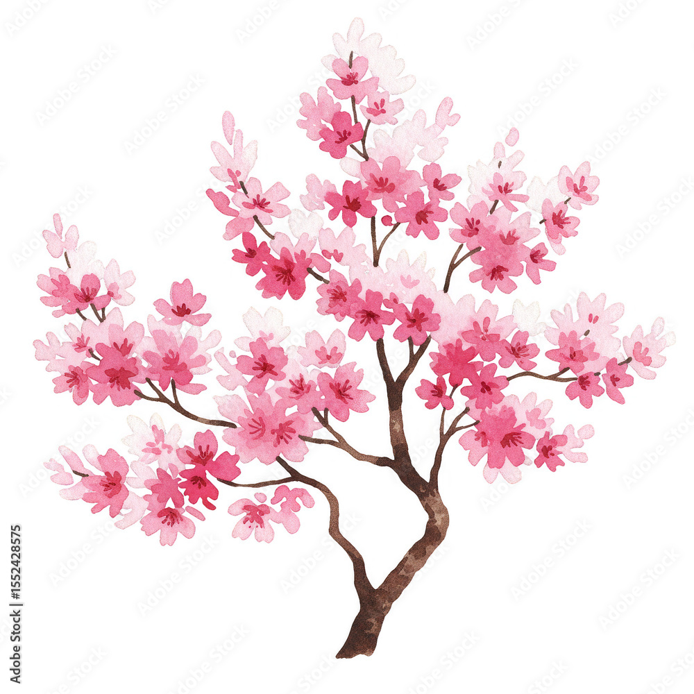 Fototapeta premium Illustration of a Pink Cherry Blossom Tree with Transparent Backdrop