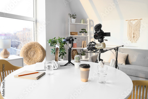 Blogger's workplace with la...