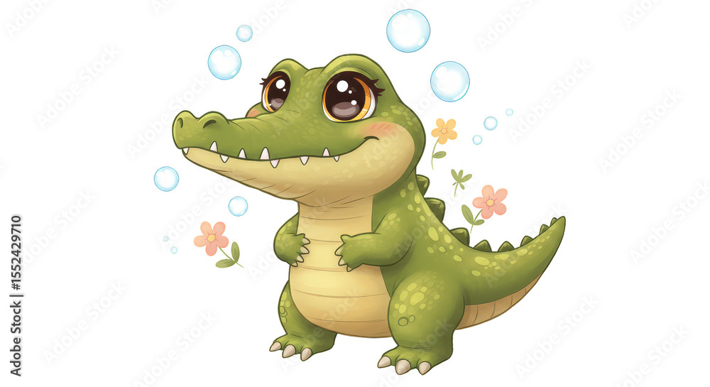 Fototapeta premium Illustration of Cute Green Crocodile Baby Animal on Transparent Background