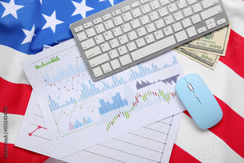 USA flag, computer keyboard...