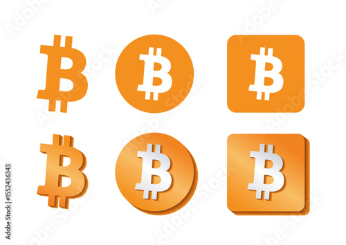 Versatile Bitcoin logo designs in various shapes and styles, showcasing modern cryptocurrency visuals