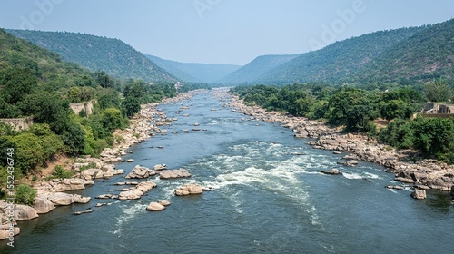 Panoramic view of a river flowing through a valley.