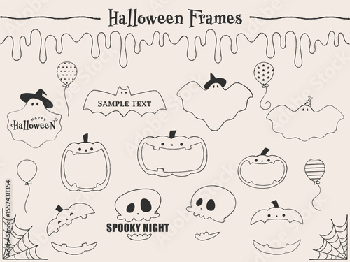 テキストフレームとして使えるハロウィン線画イラストセット