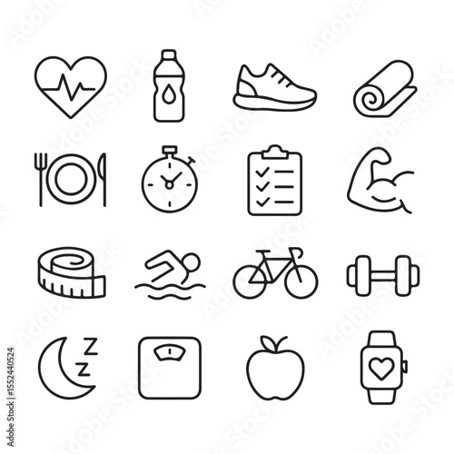  Collection of healthy lifestyle and fitness icons