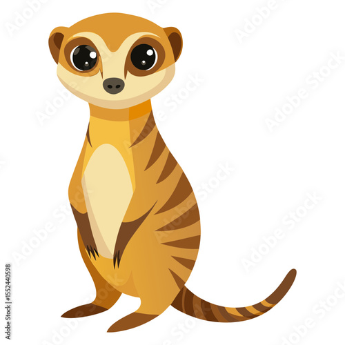 Cute and friendly cartoon illustration of a brown and tan meerkat standing alert.