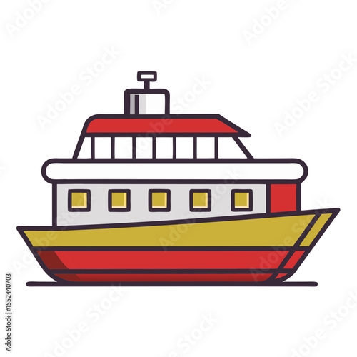 Stylized illustration of a modern red and yellow passenger ferry boat