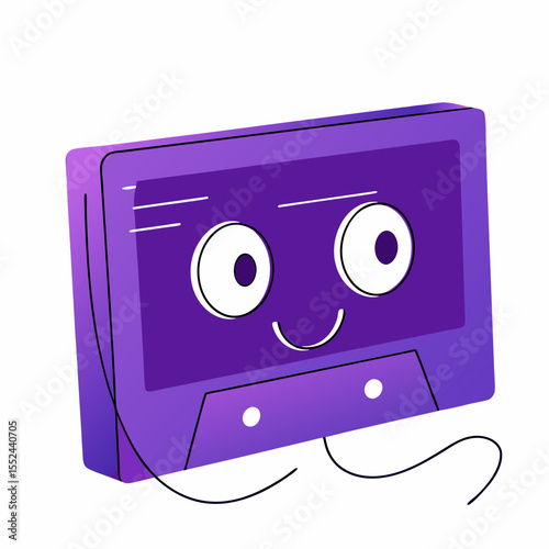 Happy purple cassette tape character with wavy lines