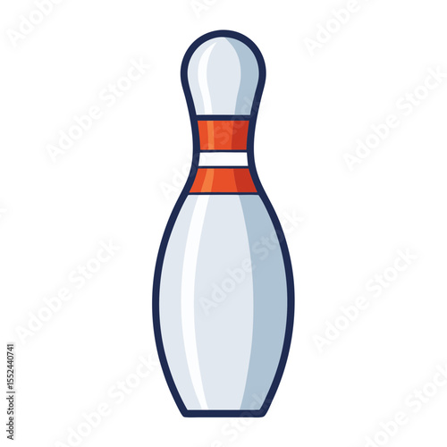 Classic bowling pin with orange and white stripes on white background