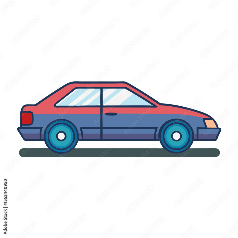 Naklejka premium Stylized two tone sedan car illustration with blue wheels