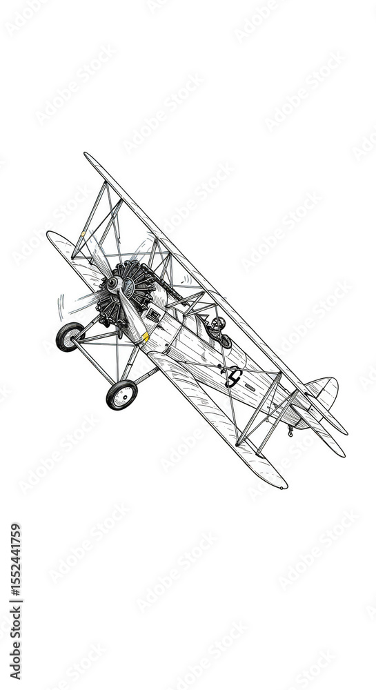 Fototapeta premium Isolated Biplane Illustration Vintage Aircraft Airplane on Transparent Background
