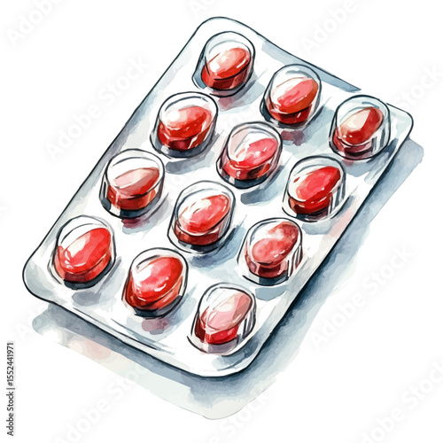 watercolor vector of Travel Sickness Tablets, isolated on a white background.