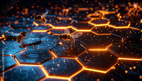 Blockchain Honeycomb Server Farm . Artificial Intelligence concept. Generated Image