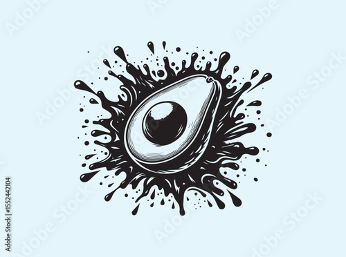 Healthy avocado slice with juicy explosion particles, bold splash and thick texture, great for juice or nutrition concepts