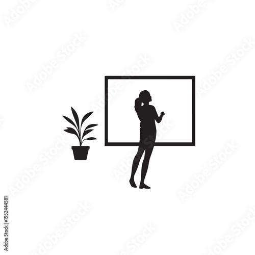 Vector art of woman presenting at whiteboard in classroom isolated on white background