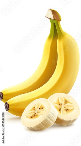 Ripe bananas isolated on white background. Clipping path included.
