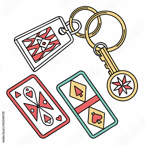 Whimsical playing card themed keychain and accessories