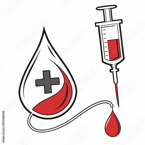 Blood donation concept with syringe and blood bag illustration
