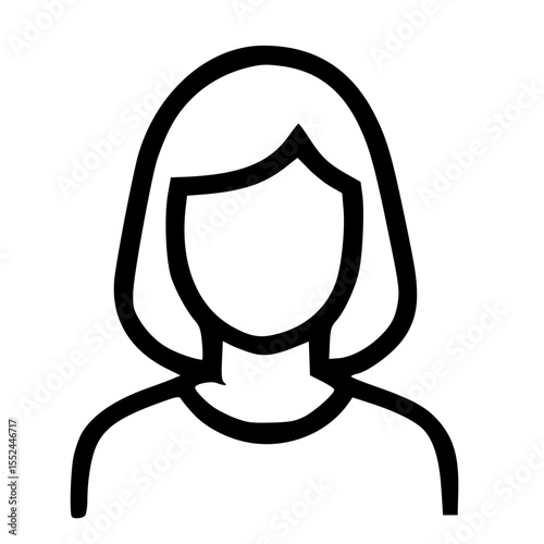 Simple Outline Woman Avatar with Bob Haircut User Icon Design