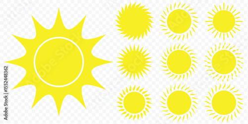 Sun icons set. Sun weather symbol collection. Sunshine, sunlight, sunburst icon set. Sun day sign. eps 10