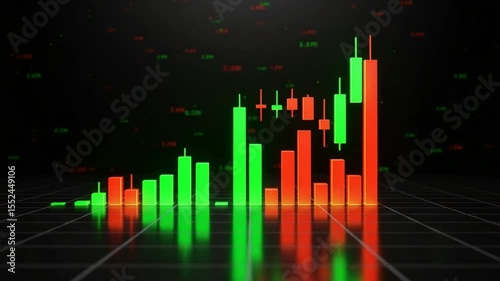 Animated Stock Market Candlestick Chart Growing on Grid Background