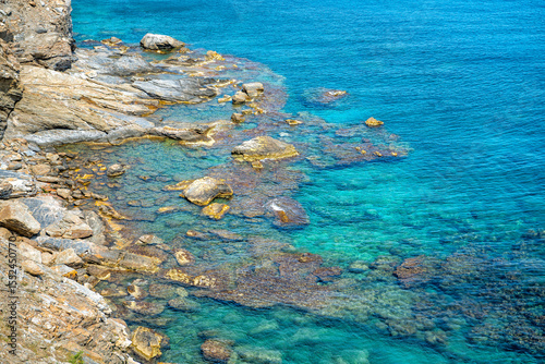Therma, Ikaria island of Greece longevity blue zone water by thermal hot springs at Prioni beach at Greek Icarian sea