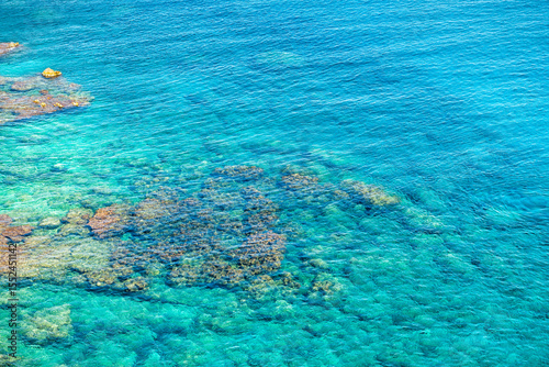 Therma, Ikaria island water aerial view in Greece longevity blue zone by thermal hot springs at Prioni beach at Greek Icarian sea