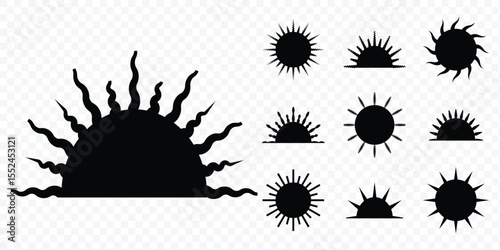 Sun icons set. Sun weather symbol collection. Sunshine, sunlight, sunburst icon set. Sun day sign. eps 10