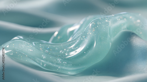 Translucent gel swirls across delicate fabric, creating a mesmerizing dance of light and texture.