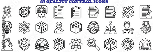 Collection of 27 distinct icons representing various aspects of quality control processes