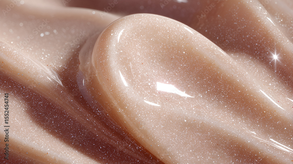 Fototapeta premium Luxurious shimmer cream swirl. Smooth, shiny texture with light-reflecting particles creates a captivating effect.