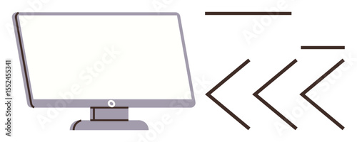 Desktop computer monitor alongside coding angle bracket symbols. Ideal for programming, web design, development, software projects, coding education, technology, and innovation. Simple flat metaphor