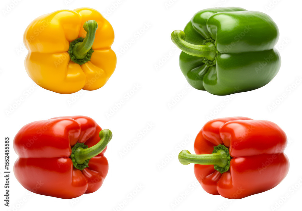 Isolated Studio Shot of Red Green and Yellow Bell Peppers Transparent Isolated Studio Shot of Red Green and Yellow Bell Peppers Transparent
