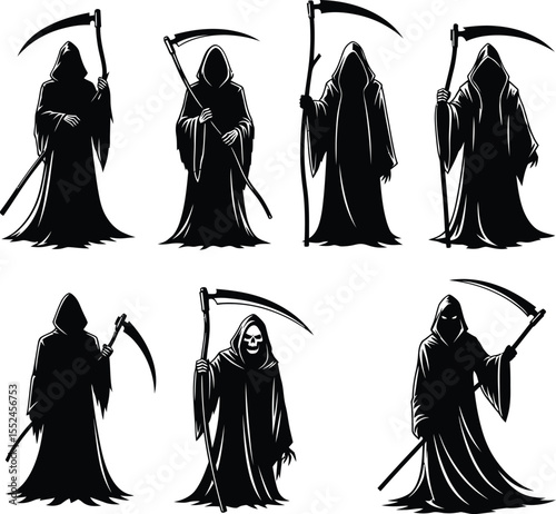 Grim Reaper Silhouettes - Scythe & Death Symbol Icons