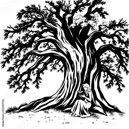 A woman reading under an ancient oak tree