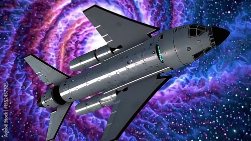 Nebula and spaceship in space