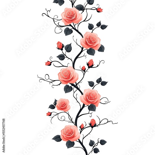 Blooming roses entwined on climbing vines
