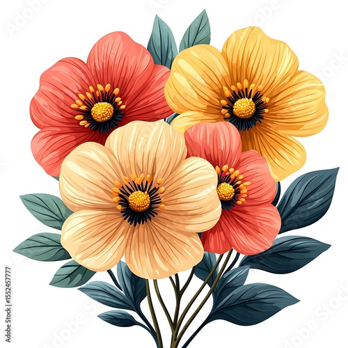 Blooming watercolor bouquet four vibrant flowers