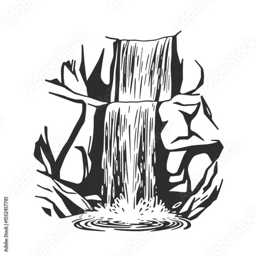 A waterfall creating rainbows in its spray