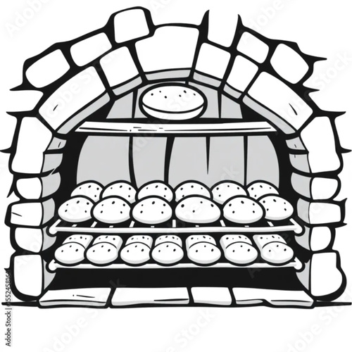 A village bakery with golden loaves cooling on rac...